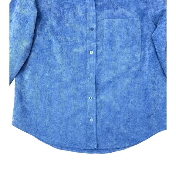 Zara Fine-Waled Corduroy Oversized Blue Button-Up Shirt With Pocket Size XS - Picture 10 of 16